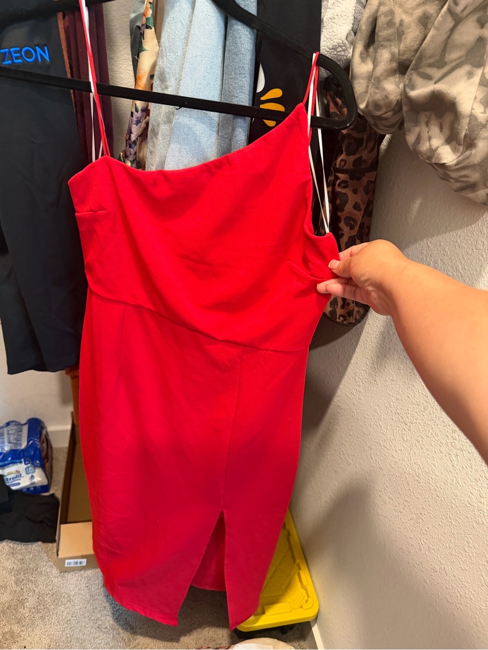 Princess Polly Red Spaghetti-Strap Midi Dress with Front Slit